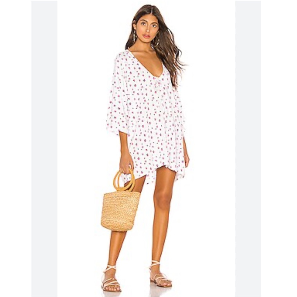 LPA “Breakfast Club” Kimono Dress in Romantic Floral with Mini Pink Roses